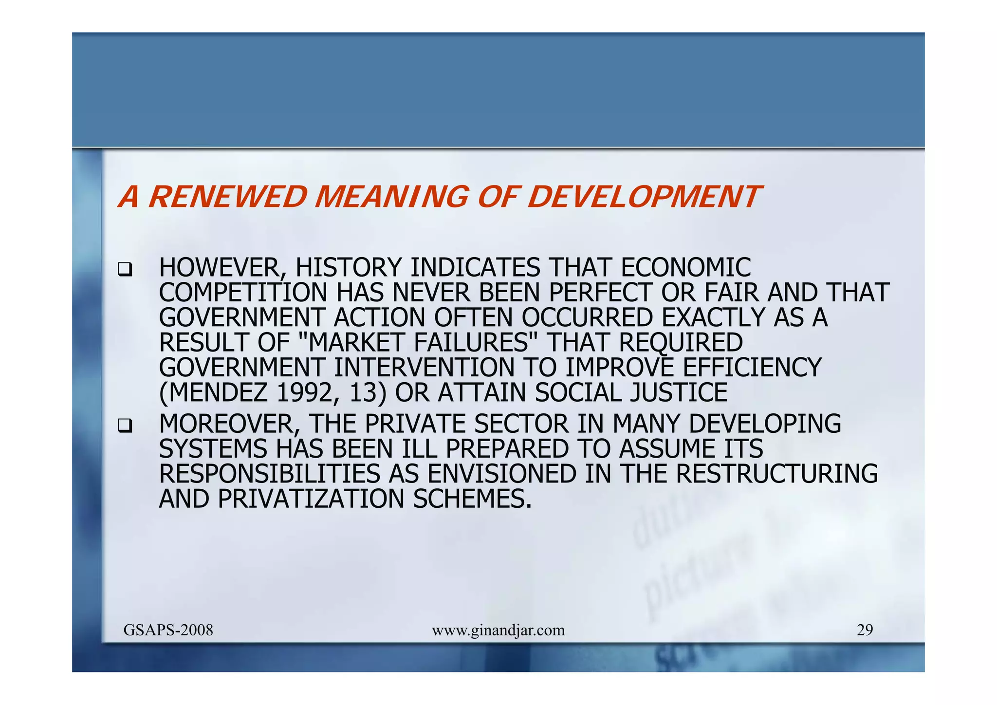 DEVELOPMENT AND ADMINISTRATION (I)