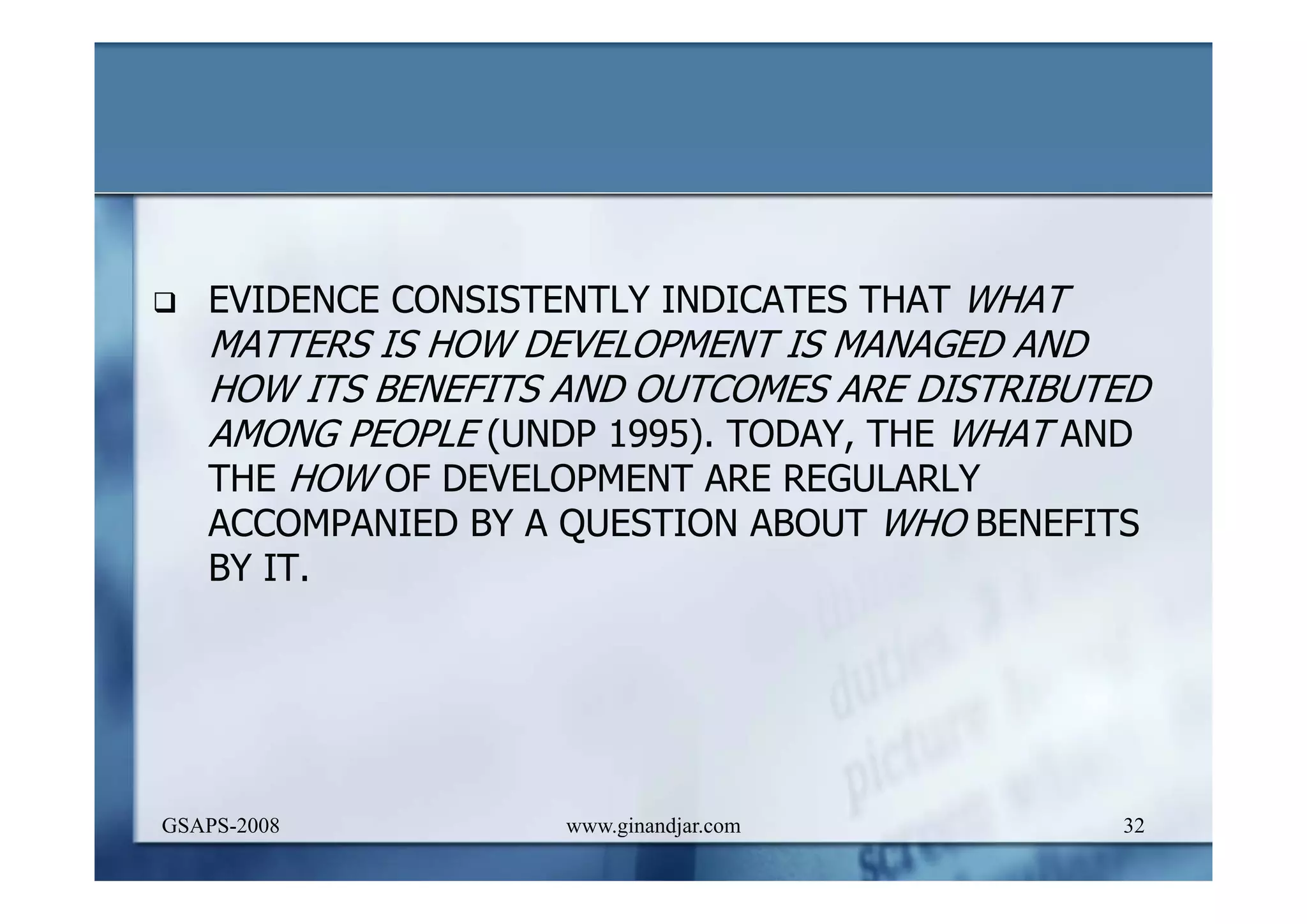 DEVELOPMENT AND ADMINISTRATION (I)