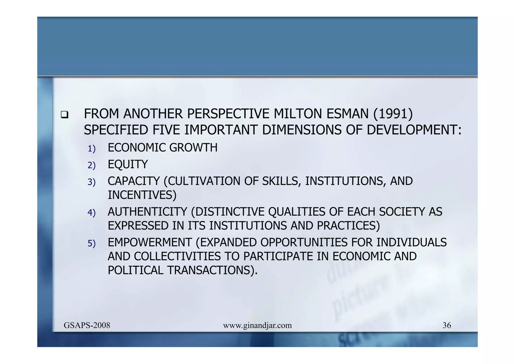 DEVELOPMENT AND ADMINISTRATION (I)