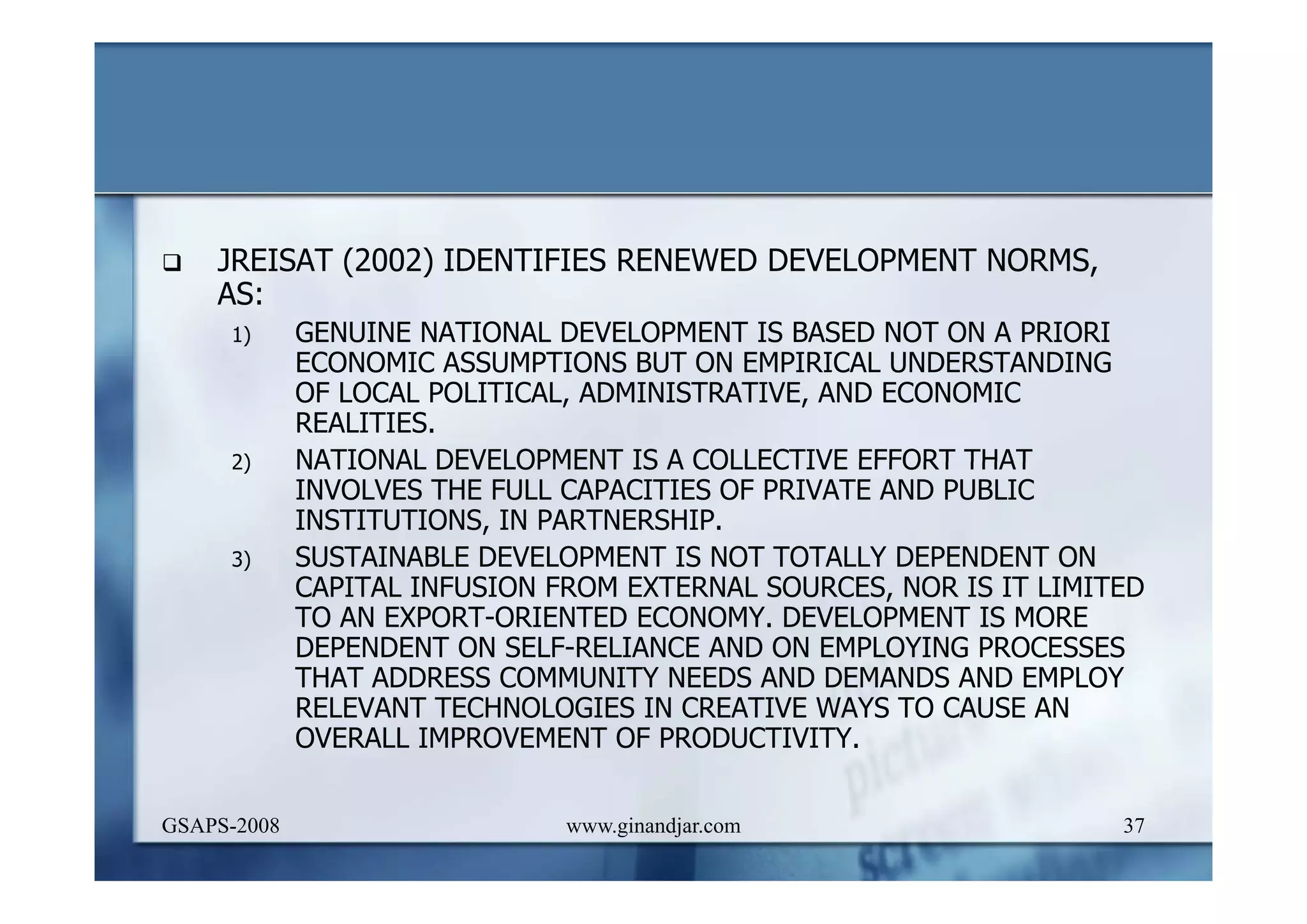 DEVELOPMENT AND ADMINISTRATION (I)