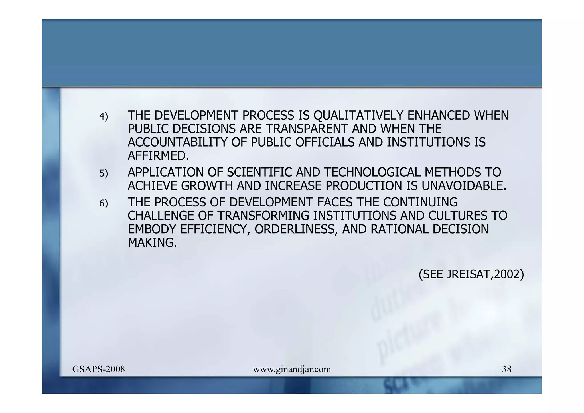 DEVELOPMENT AND ADMINISTRATION (I)