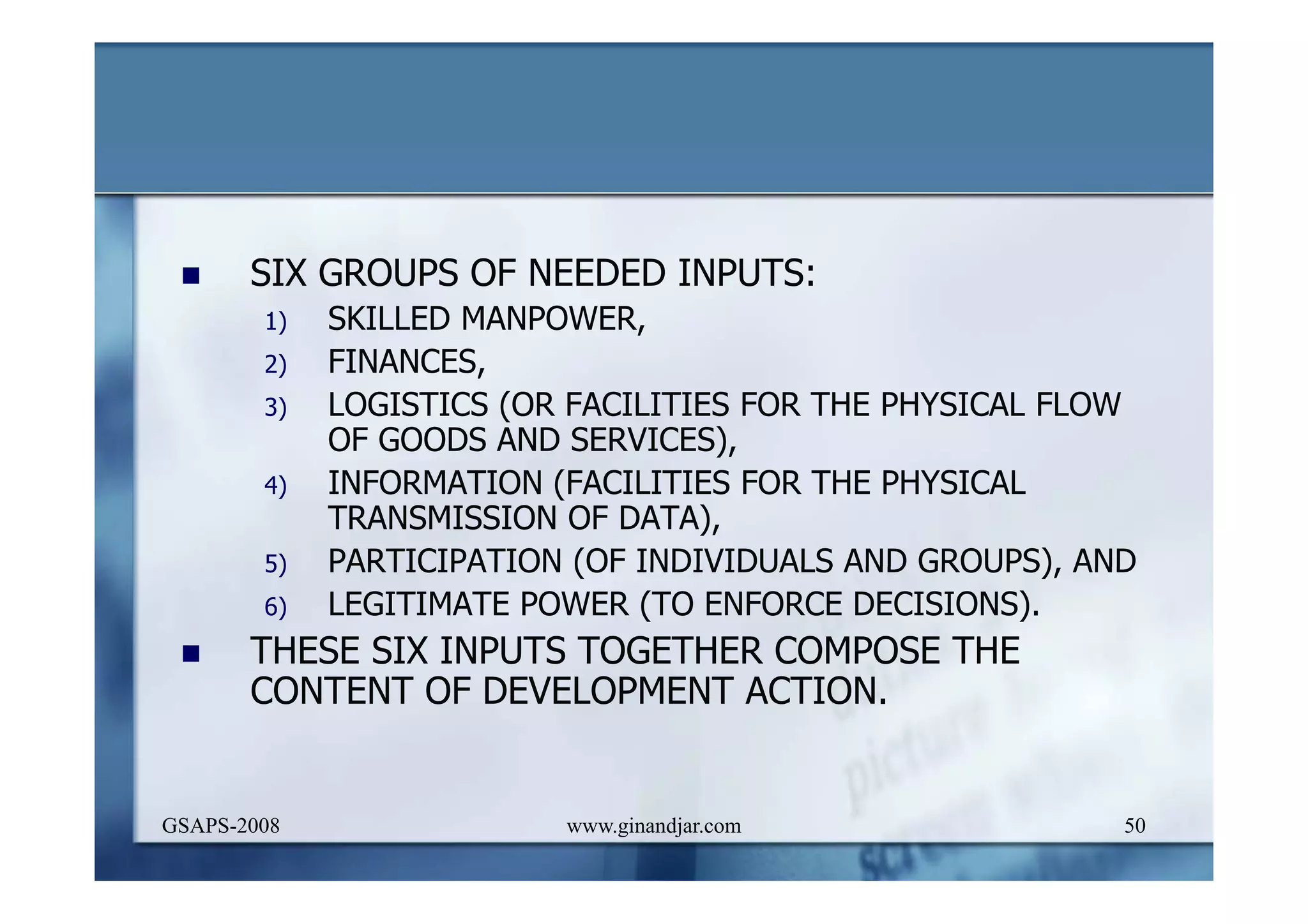 DEVELOPMENT AND ADMINISTRATION (I)