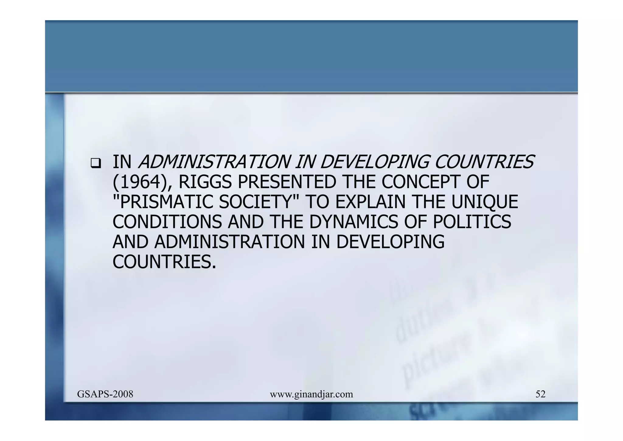 DEVELOPMENT AND ADMINISTRATION (I)