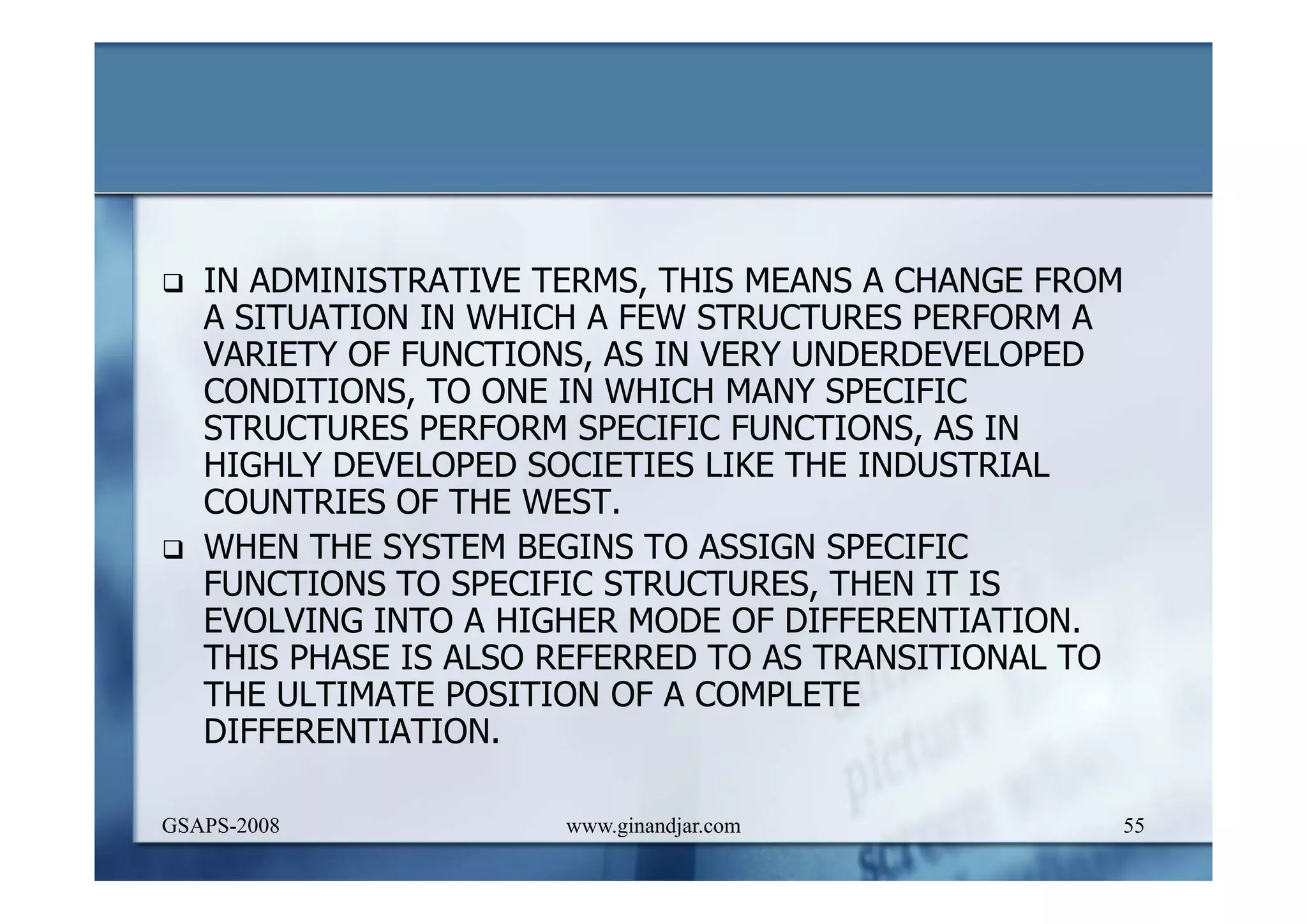 DEVELOPMENT AND ADMINISTRATION (I)