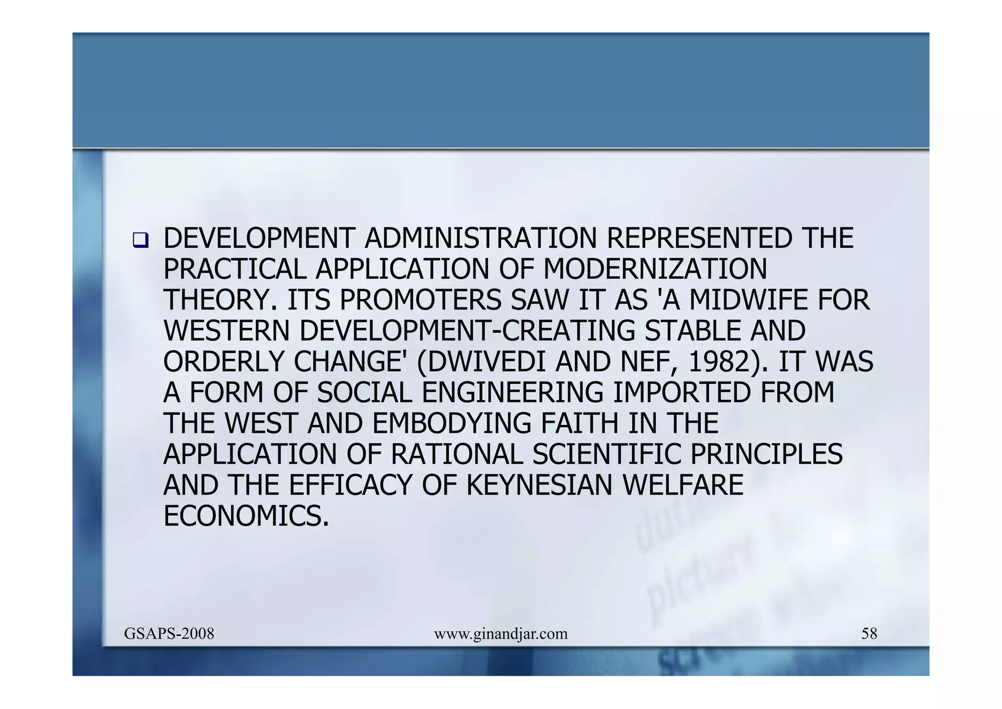 DEVELOPMENT AND ADMINISTRATION (I)