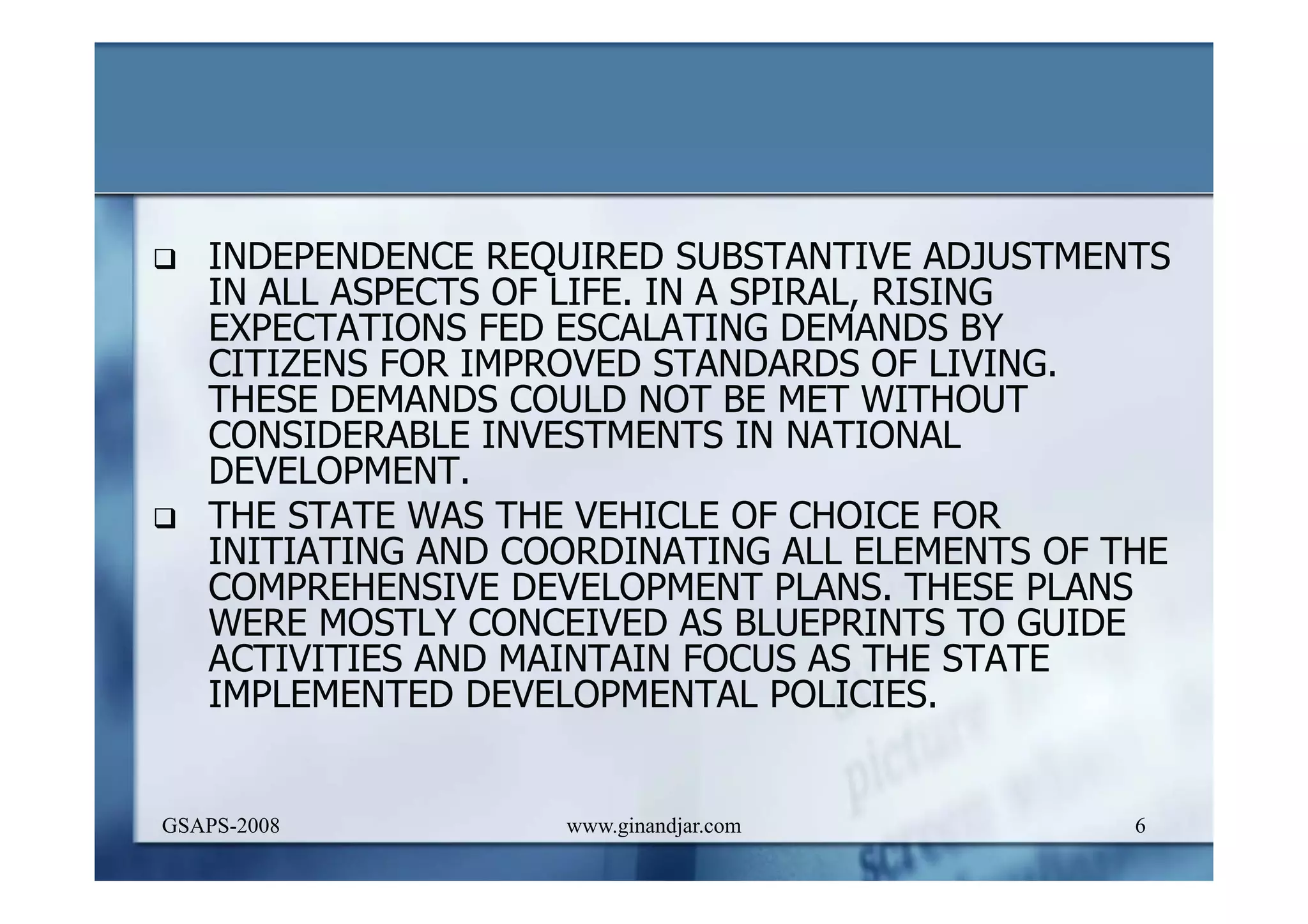 DEVELOPMENT AND ADMINISTRATION (I)