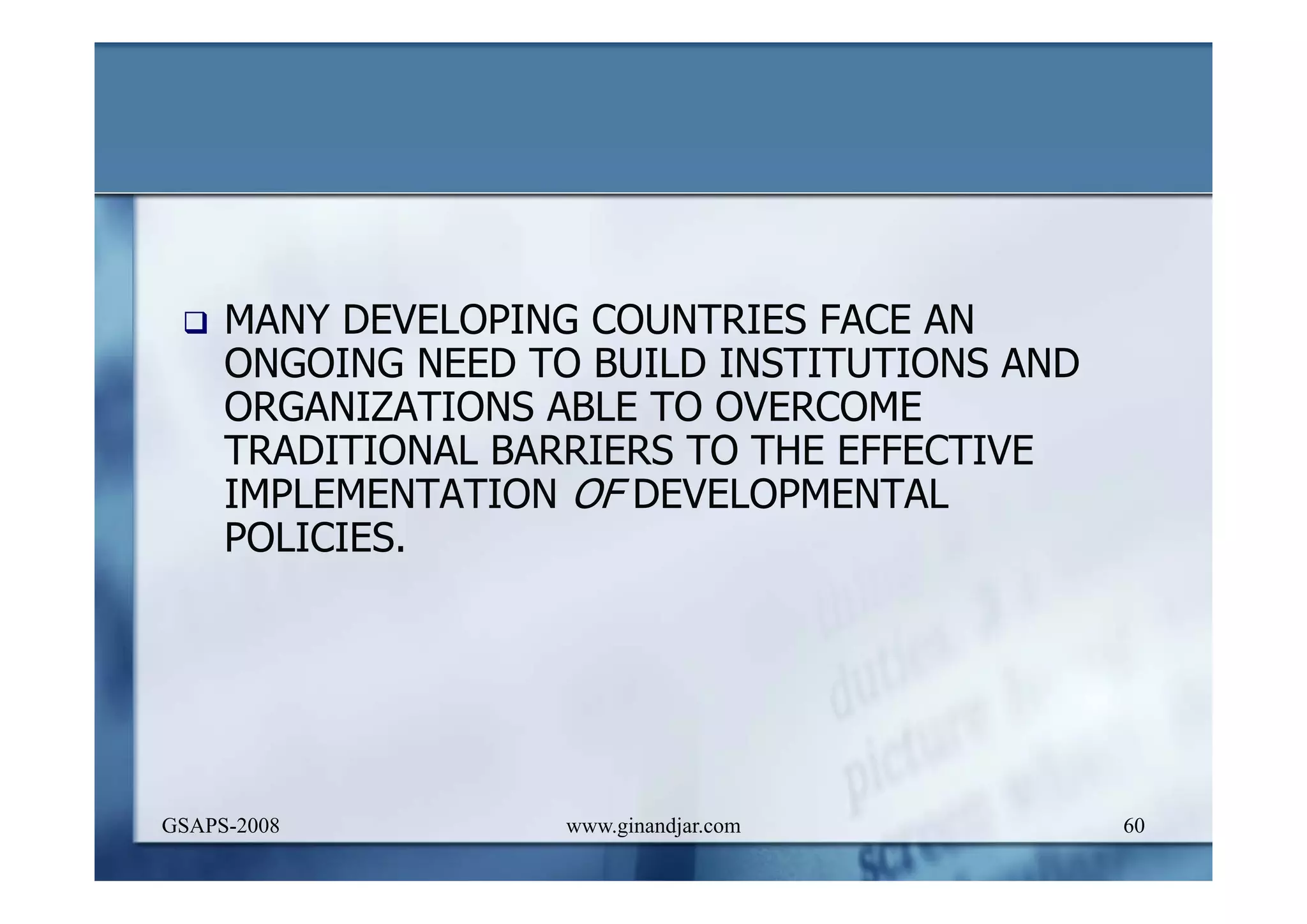 DEVELOPMENT AND ADMINISTRATION (I)