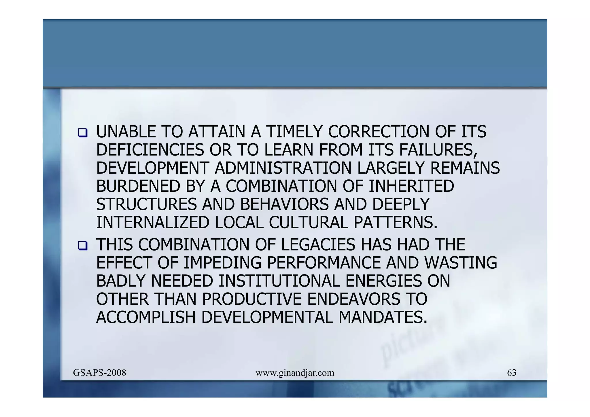 DEVELOPMENT AND ADMINISTRATION (I)