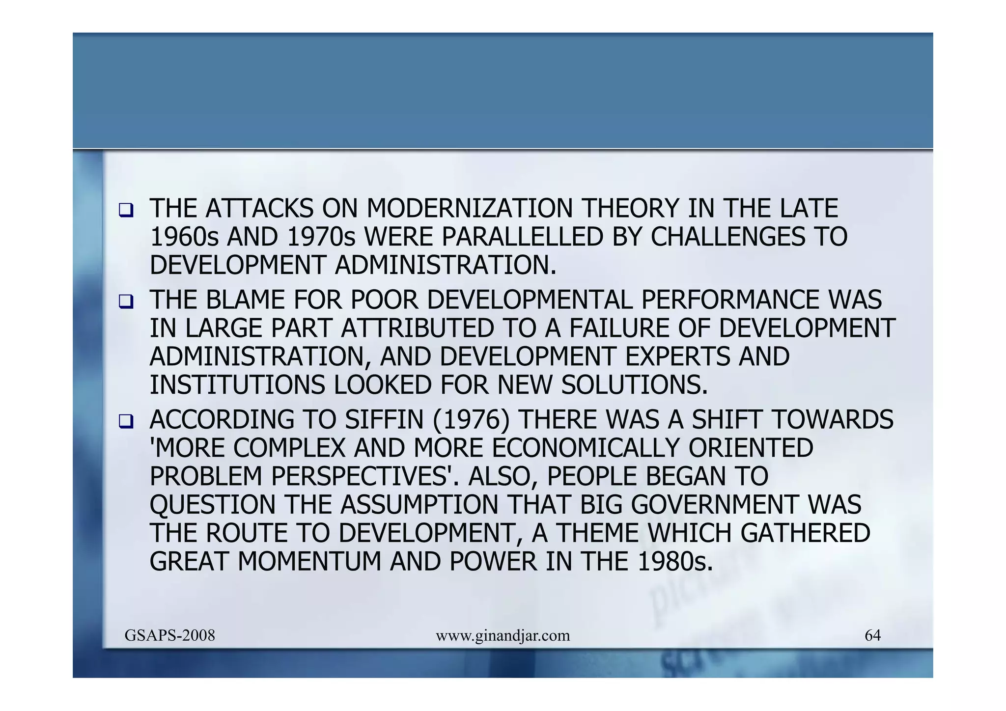 DEVELOPMENT AND ADMINISTRATION (I)