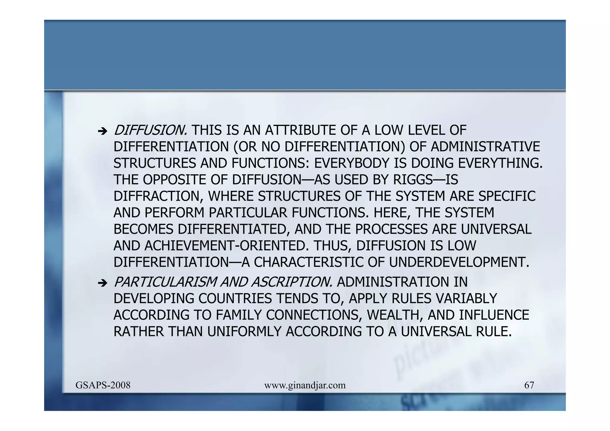 DEVELOPMENT AND ADMINISTRATION (I)