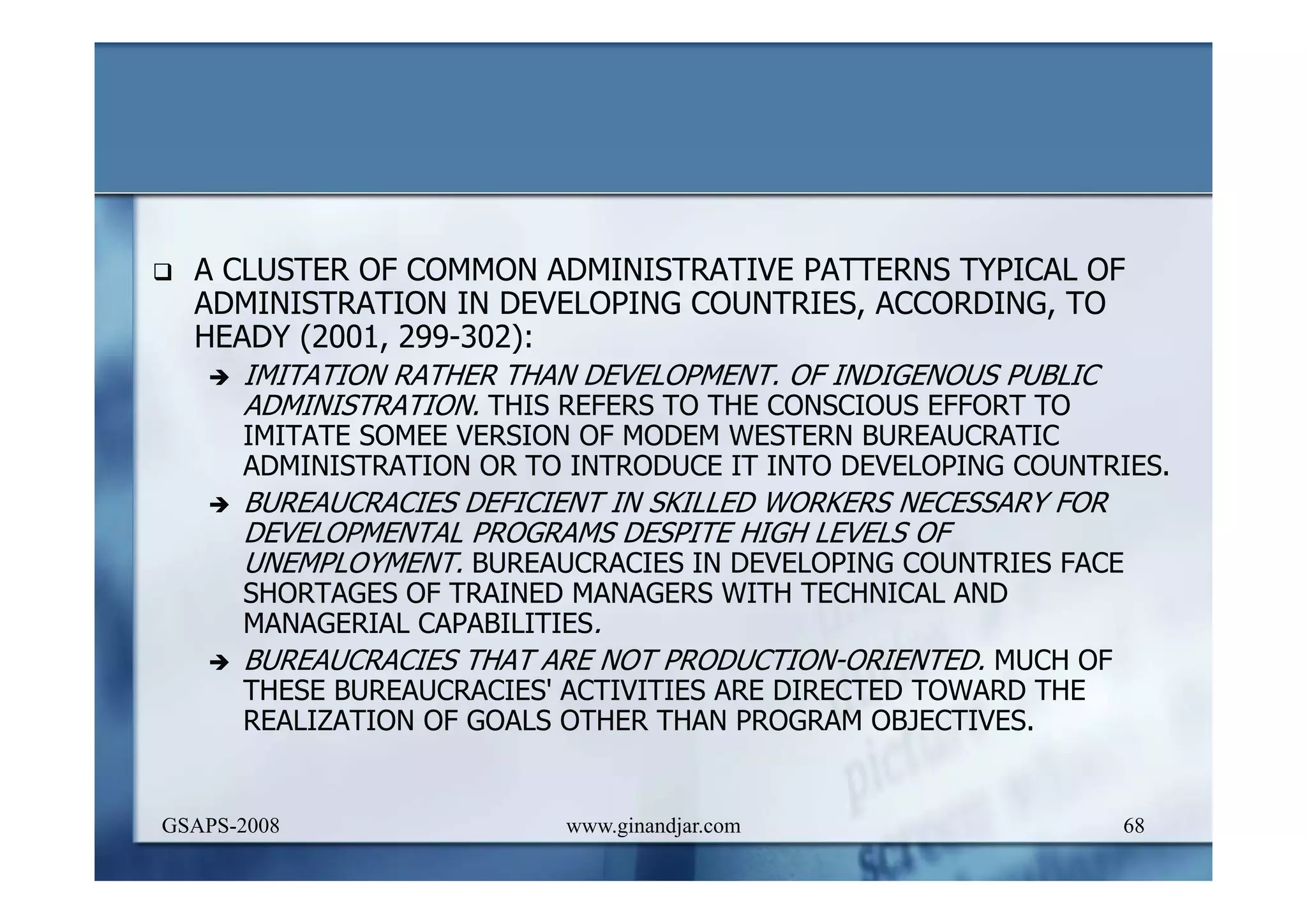 DEVELOPMENT AND ADMINISTRATION (I)