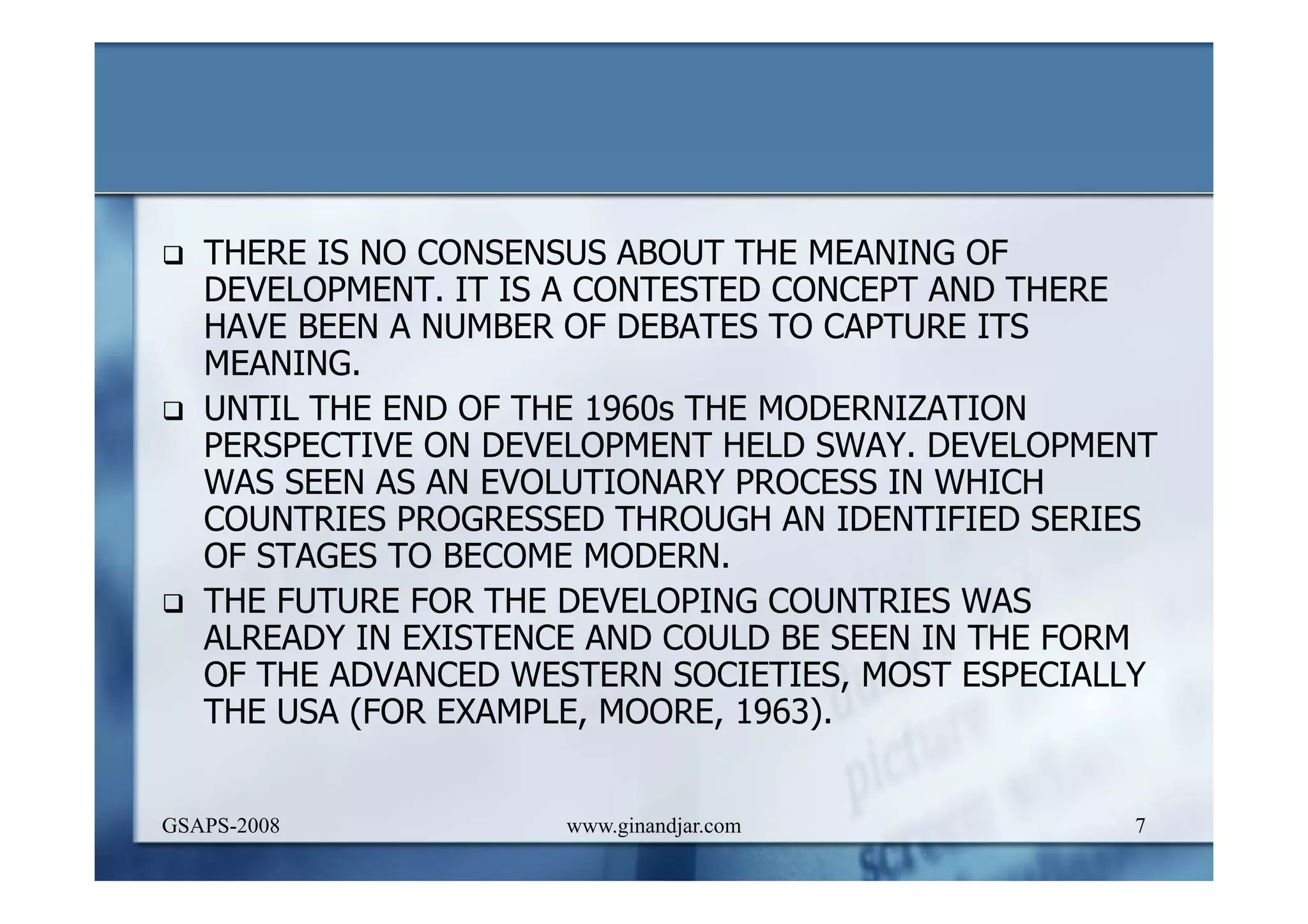 DEVELOPMENT AND ADMINISTRATION (I)