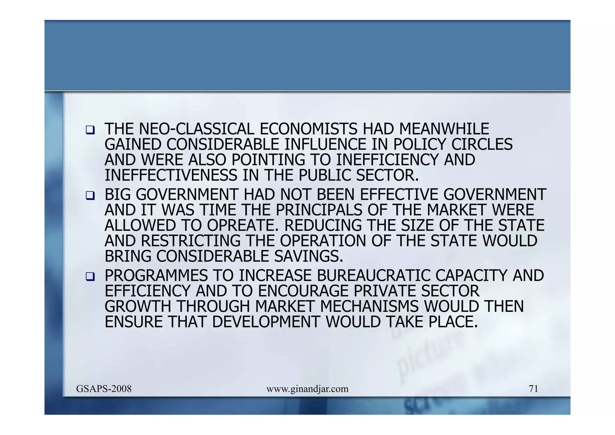 DEVELOPMENT AND ADMINISTRATION (I)