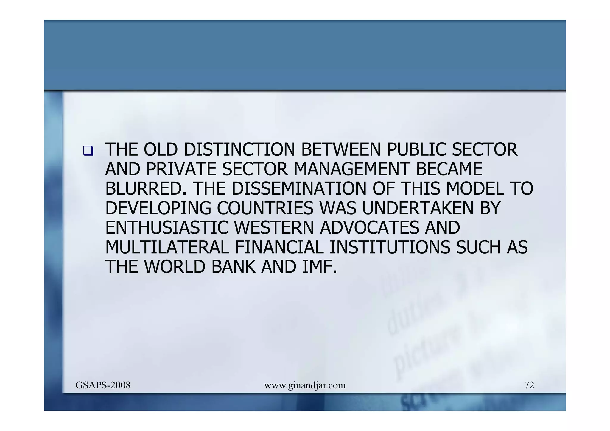 DEVELOPMENT AND ADMINISTRATION (I)