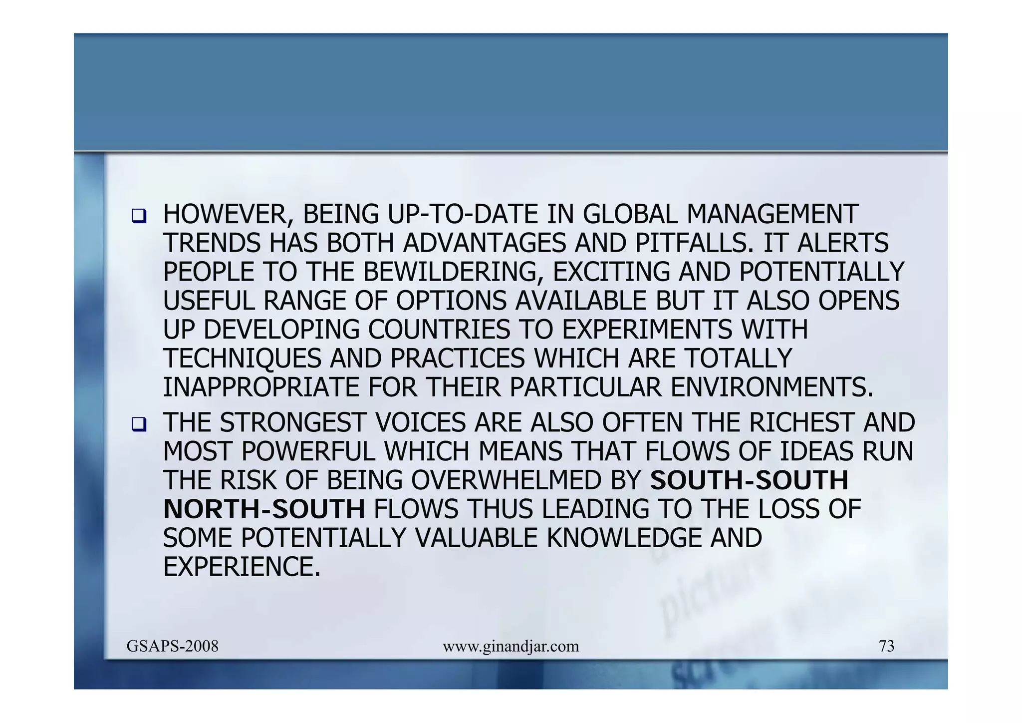 DEVELOPMENT AND ADMINISTRATION (I)