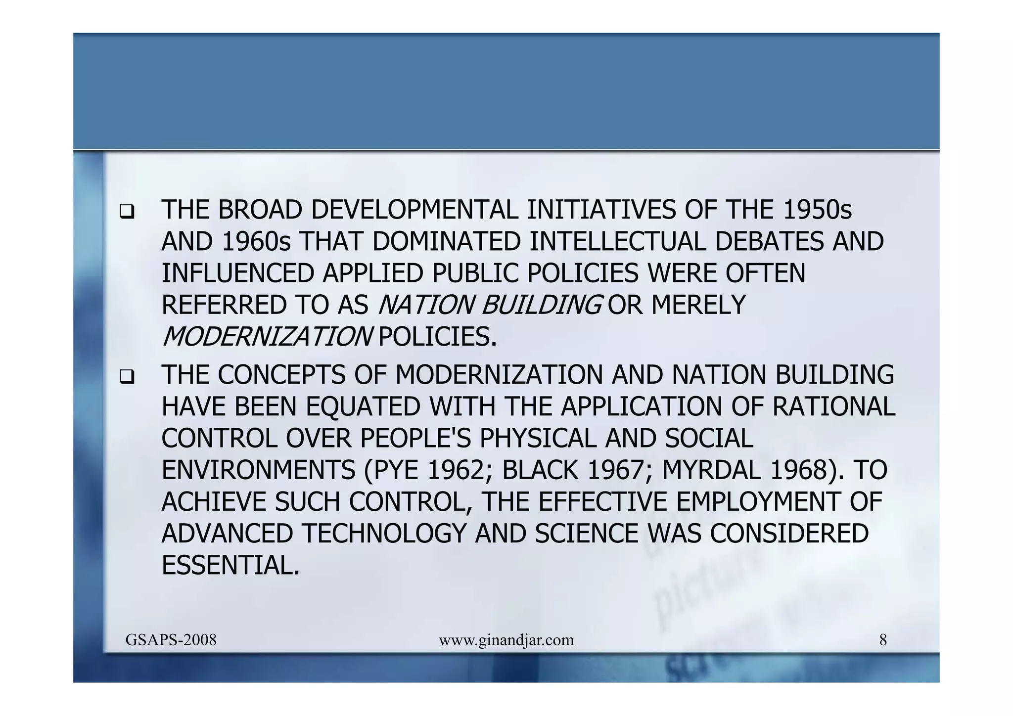 DEVELOPMENT AND ADMINISTRATION (I)