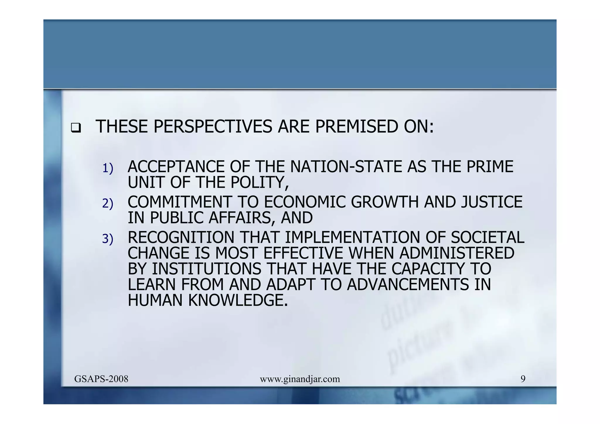 DEVELOPMENT AND ADMINISTRATION (I)