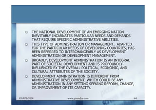 DEVELOPMENT AND ADMINISTRATION (I)