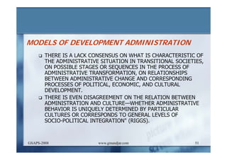 DEVELOPMENT AND ADMINISTRATION (I)