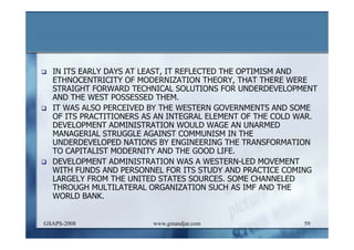 DEVELOPMENT AND ADMINISTRATION (I)