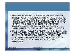 DEVELOPMENT AND ADMINISTRATION (I)