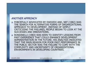 DEVELOPMENT AND ADMINISTRATION (I)