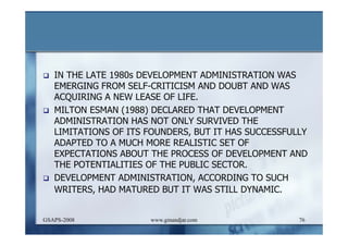 DEVELOPMENT AND ADMINISTRATION (I)