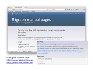 Other	
  great	
  codes	
  to	
  know:	
  
h[p://www.mapequa'on.org/	
  
h[ps://graph-­‐tool.skewed.de/	
  	
  
 