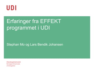 Erfaringer fra EFFEKT programmet i UDI 
Stephan Mo og Lars Bendik Johansen  