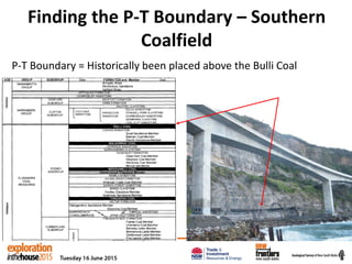 Finding the P-T Boundary – Southern
Coalfield
P-T Boundary = Historically been placed above the Bulli Coal
 