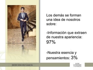 Los demás se forman
una idea de nosotros
sobre:
-Información que extraen
de nuestra apariencia:
97%
-Nuestra esencia y
pensamientos: 3%
 