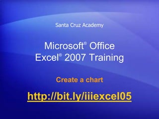 Santa Cruz Academy


                ®
   Microsoft Office
      ®
 Excel 2007 Training

      Create a chart

http://bit.ly/iiiexcel05
 