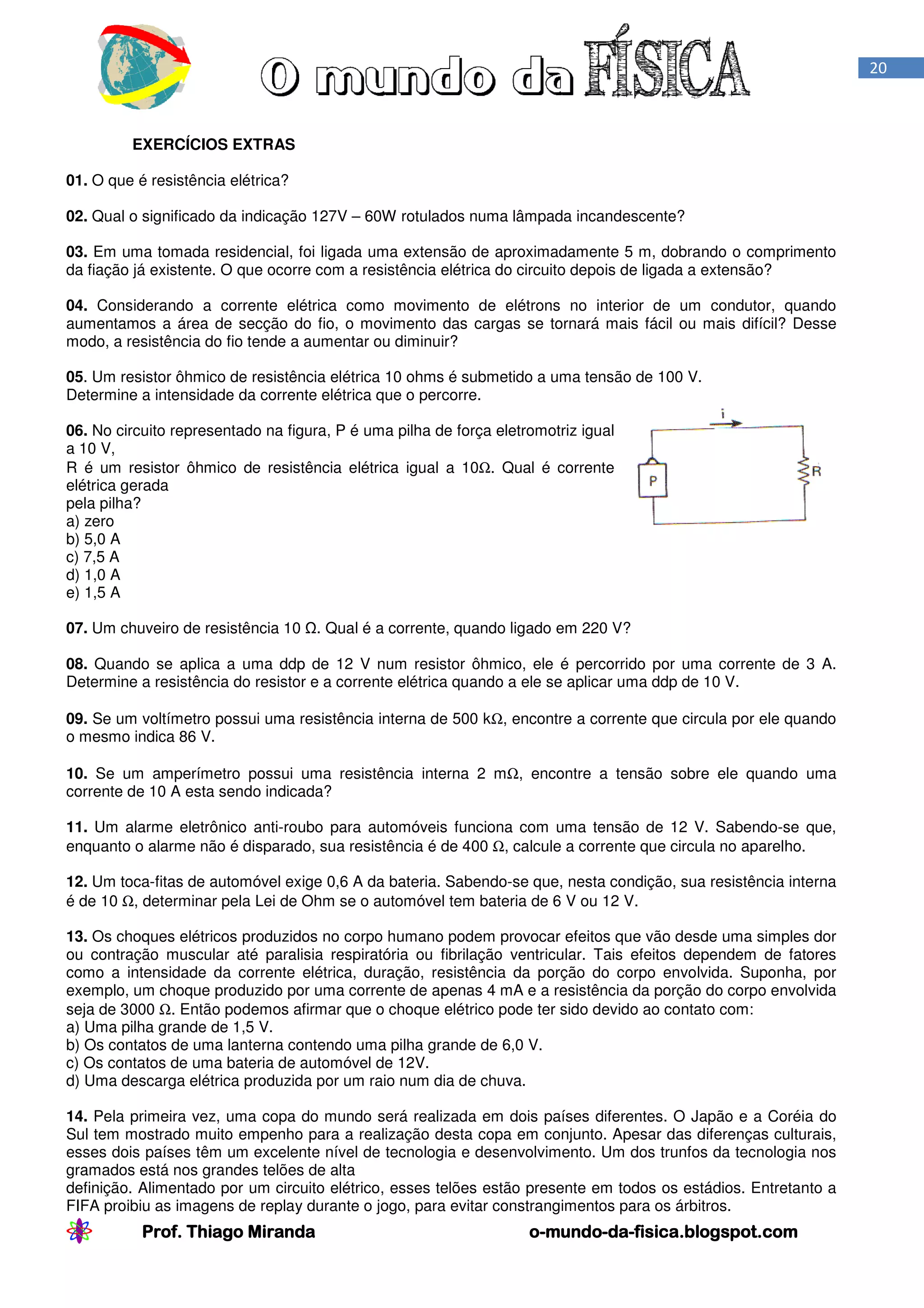 Exercícios extras - Leis de Ohm | PDF
