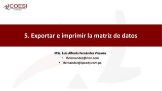 5. Exportar e imprimir la matriz de datos
MSc. Luis Alfredo Fernández Vizcarra
• lfvfernandez@msn.com
• lfernandez@speedy.com.pe
 