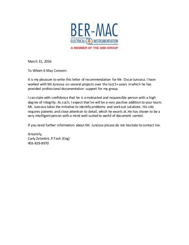 reference letter electrical amp instrumentation letter of recommendation it technician