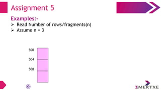 Examples:-
 Read Number of rows/fragments(n)
 Assume n = 3
Assignment 5
500
504
508
 