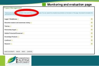 Monitoring and evaluation page
 