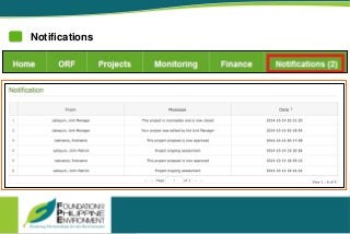 The proponent will be redirected to the My Account page where his/her personal details can be updated.
Notifications
llows proponents to be notified of project updates.
1. Click Notifications in the menu to display Notifications page
2. Notification count will add up when there are numerous updates on their projects.
Notifications
Click Notifications in the menu to display Notifications page
Notification count will add up when there are numerous updates on their proje
 