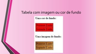Tabela com imagem ou cor de fundo
 