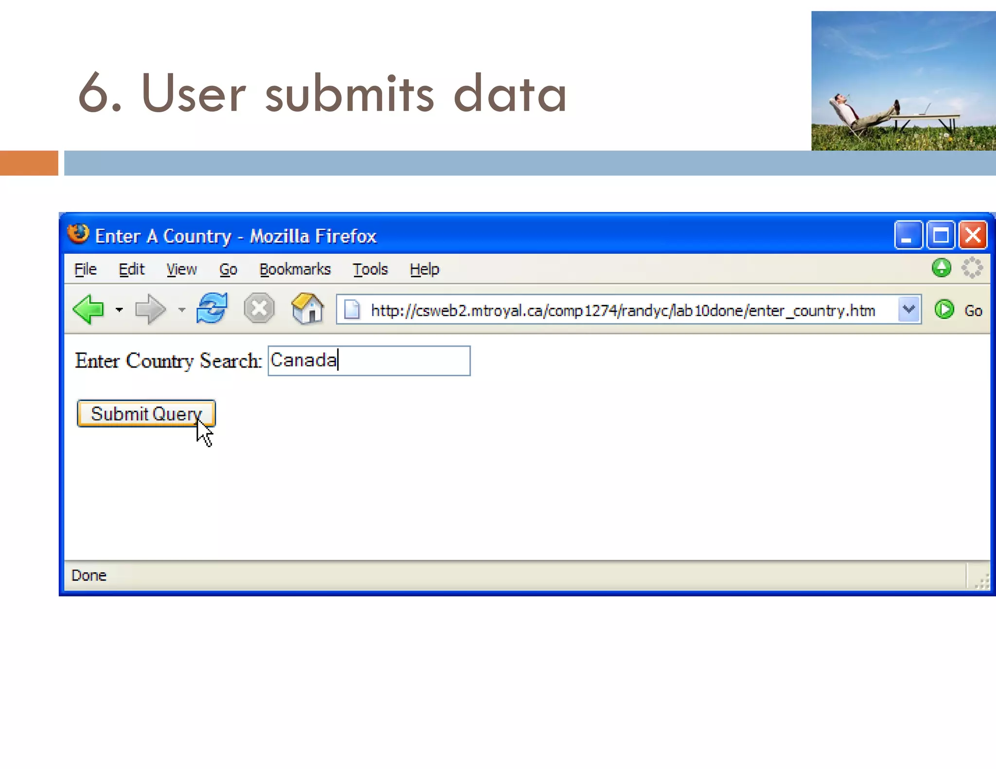6. User submits data
 