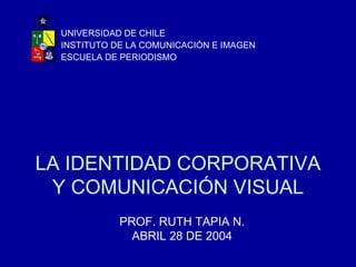 LA IDENTIDAD CORPORATIVA Y COMUNICACIÓN VISUAL PROF. RUTH TAPIA N. ABRIL 28 DE 2004 UNIVERSIDAD DE CHILE INSTITUTO DE LA COMUNICACIÓN E IMAGEN ESCUELA DE PERIODISMO 