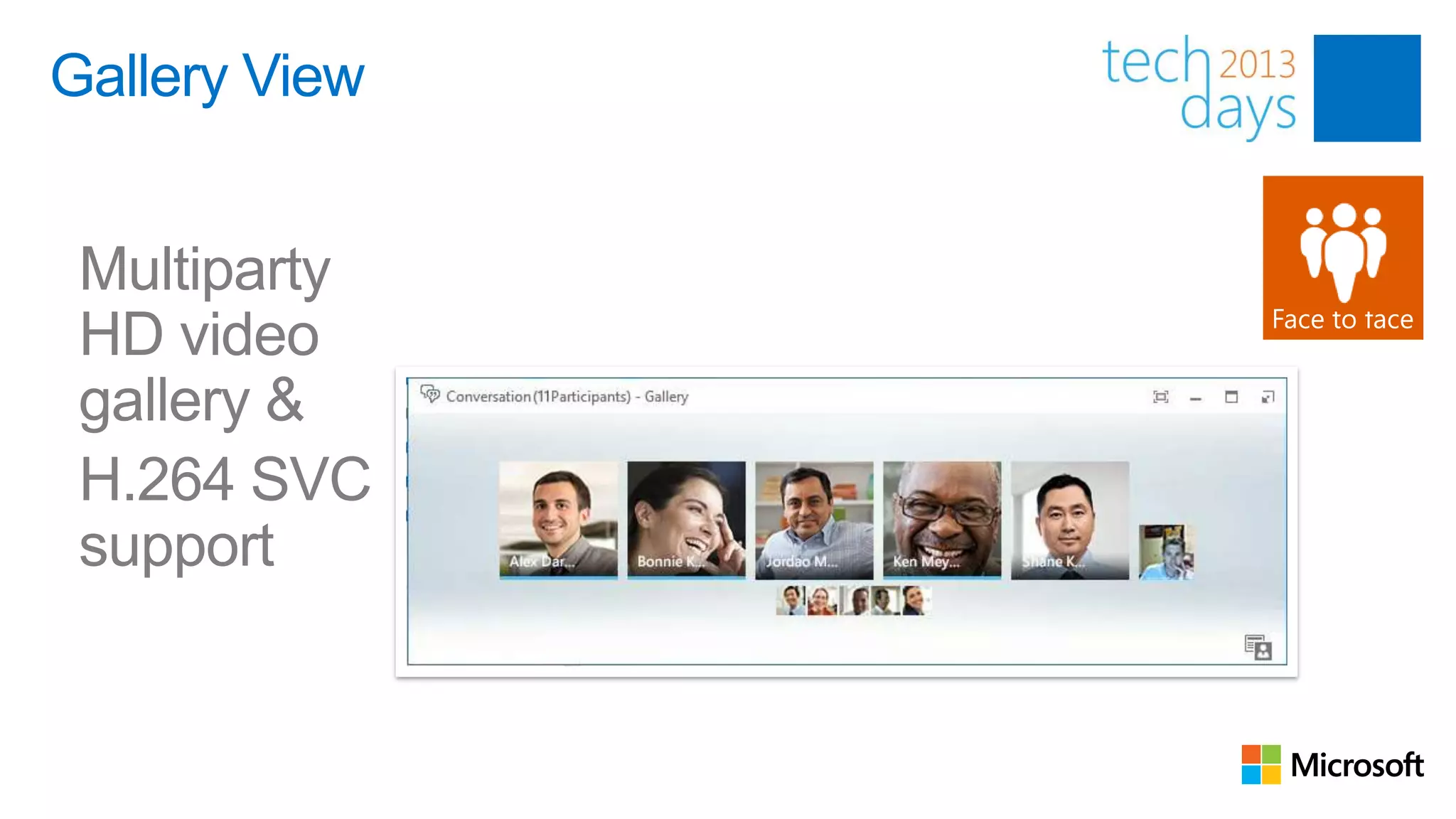 Gallery View


 Multiparty
 HD video
 gallery &
 H.264 SVC
 support
 
