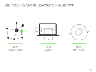 //30
…BUT CODING CAN BE LEARNED ON YOUR OWN
NEW
STRUCTURES
NEW
MEDIA
NEW
METHODS
 