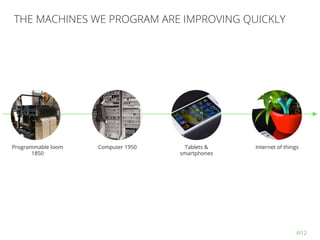 //12
THE MACHINES WE PROGRAM ARE IMPROVING QUICKLY
Programmable loom
1850
Tablets &
smartphones
Internet of thingsComputer 1950
 