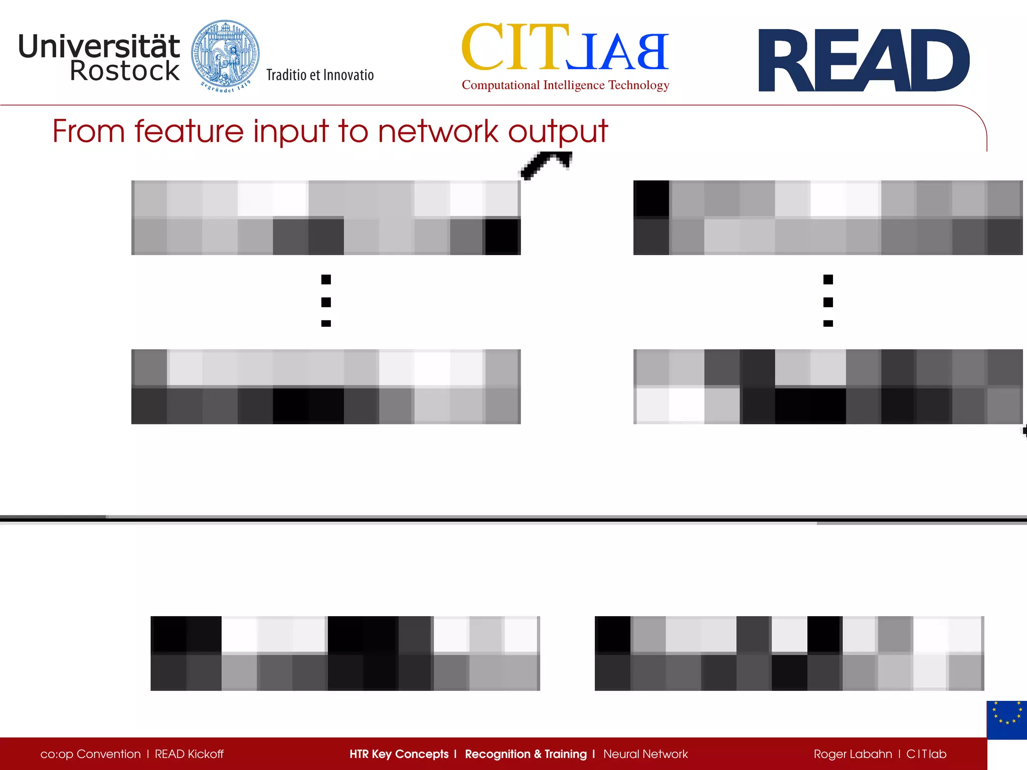 From feature input to network output
co:op Convention | READ Kickoff HTR Key Concepts | Recognition  Training | Neural Network Roger Labahn | C I T lab
 
