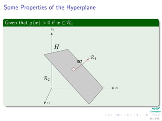 Some Properties of the Hyperplane
Given that g (x) > 0 if x ∈ R1
64 / 140
 