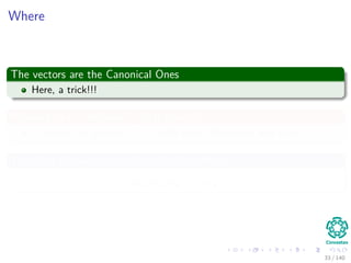 Where
The vectors are the Canonical Ones
Here, a trick!!!
Meaning in v1, we have 1, after many 0
It appears at position j + 1, with zeros afterwards, and so on.
Therefore the vectors are linearly independents
v1, v2, v3, · · · , vk
33 / 140
 