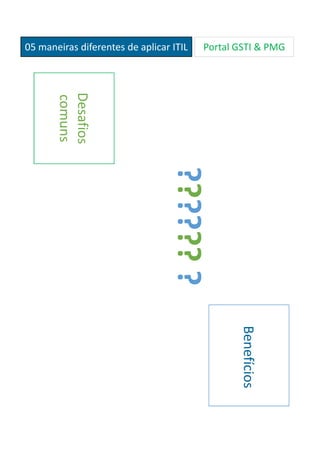 05 maneiras diferentes de aplicar ITIL Portal GSTI & PMG
Escopo
Desafios
comuns
Benefícios
???????
 