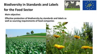 Main objective:
Effective protection of biodiversity by standards and labels as
well as sourcing requirements of food companies
Biodiversity in Standards and Labels
for the Food Sector
 