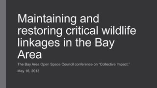 Maintaining and
restoring critical wildlife
linkages in the Bay
Area
The Bay Area Open Space Council conference on “Collective Impact.”
May 16, 2013
 